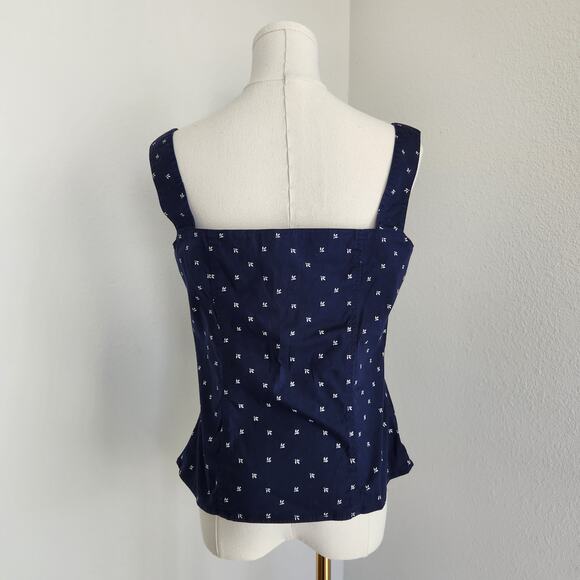 Y2K High Sierra Blue White Patterned Square Neck Button Down Tank Top S - Picture 5 of 8